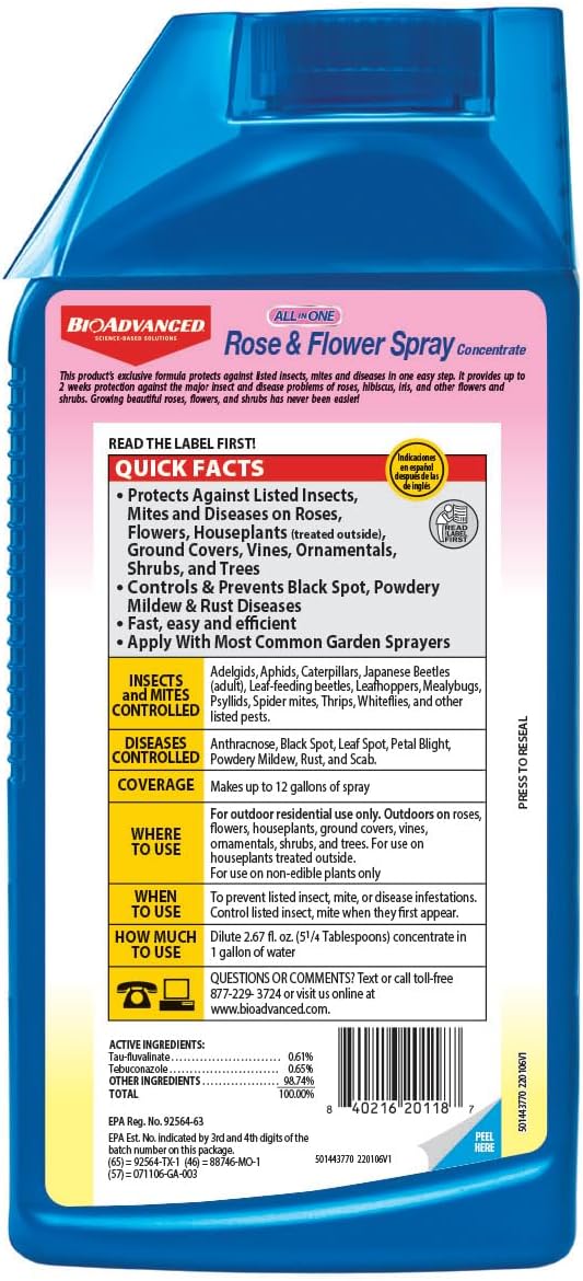 BioAdvanced All-in-One Rose and Flower Spray, Rose Fungicide, Concentrate, 32 Oz