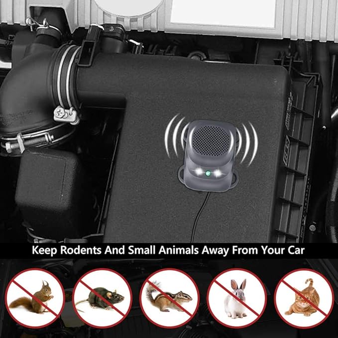 Angveirt Under Hood Rodent Repeller Ultrasonic Rodent Repellent for Car Engine Rat Deterrent Keep Mice Out of Vehicle 24V 12V Mouse Repeller Wires RV Protection 2 Pack