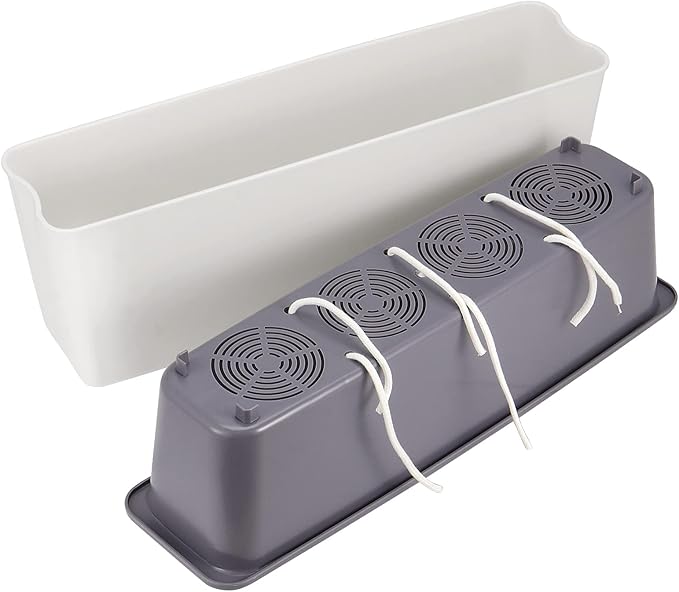 SINJEUN 2 Pack Rectangular Self Watering Planter 17 x 6 Inch, Rectangular Self Watering Flower Plant Pots with Drainage Holes, Garden Window Sill Planters Flower Pot for Indoor Outdoor Use