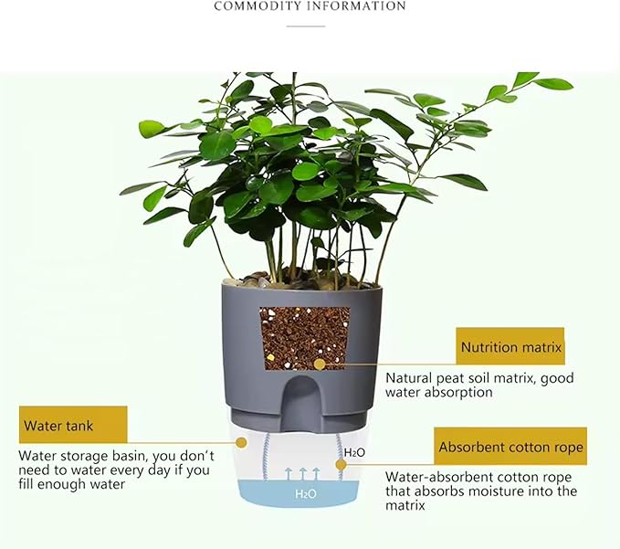 Self-Watering Planters, Plant Waterer for Indoor Outdoor Use Self Watering Plant Pot for Herbs Flowers Succulents, 2 Pcs (Gray, Extra Large)
