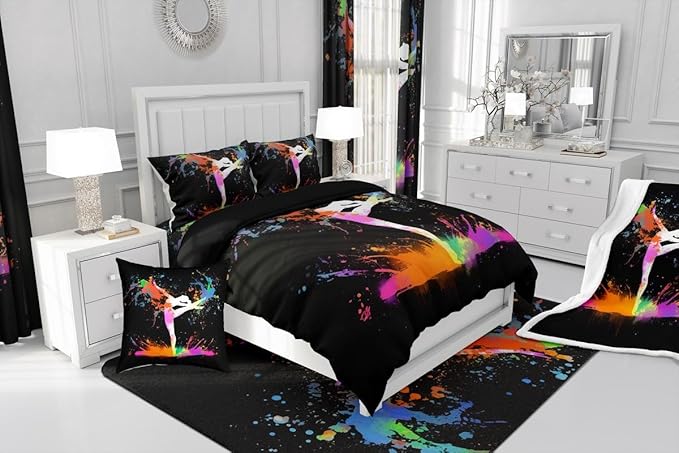 Ballet Curtains & Drapes 2 Panels 42"Wx90"L,Ballet Dancer Ballerina Blackout Curtains,Rainbow Tie Dye Window Curtains,Gym Sport Window Treatments Ballet Lovers Teal Orange Pink Red Green Yellow Black