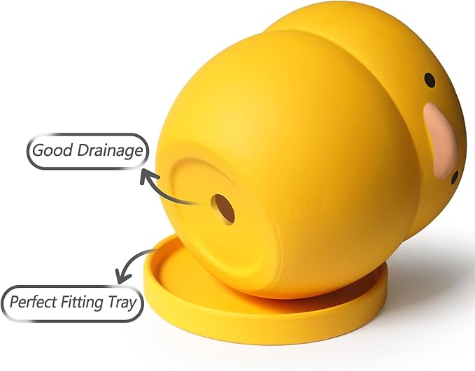 GeLive 4 Inch Yellow Duck Plant Pot Ceramic Planter with Drainage Tray Indoor Plants Succulent Pot Tabletop Organizer Decor Pen Holder Cartoon Statue Unique Gift