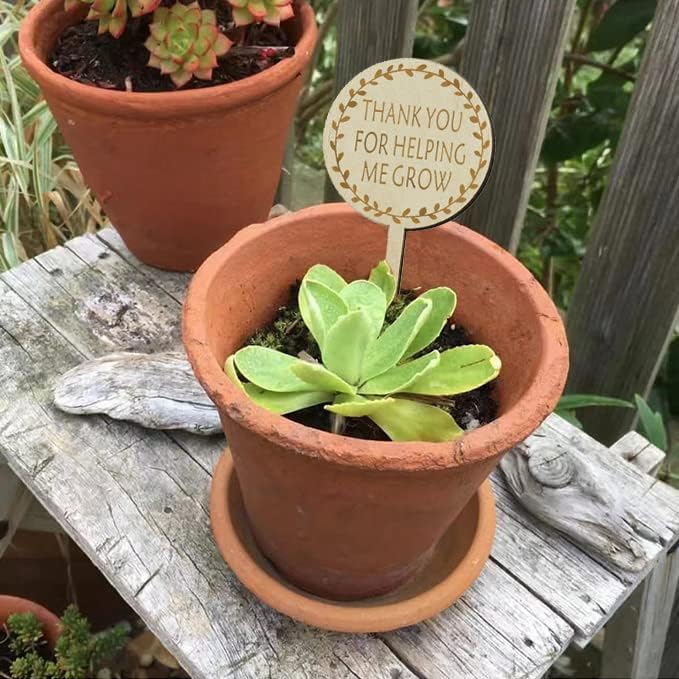 Plant Labels All Things Grow with Love Tags Thank You for Helping Me Grow Plant Markers,Round Plant Stakes Labels Wooden Succulent Tag for Seed Flowers Garden Potted Plants,30 Pack