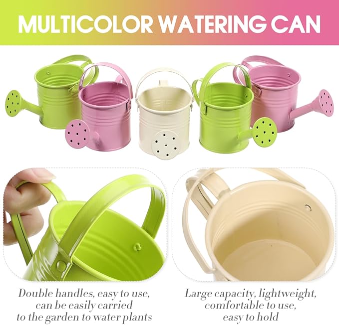 5PCS Mini Watering Cans Kids Metal Watering Can for Indoor Plants, Small Water Can Toddler Gardening Tool Beach Play, Multifunctional Cute Metal Jug for Craft Colorful Home Decor Flower Bucket