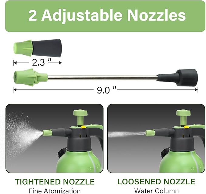 0.5 Gallon Hand Pump Sprayer for Garden Plant and Cleaning with 2 Adjustable Nozzle and Side Water Inlet & Safety Valve
