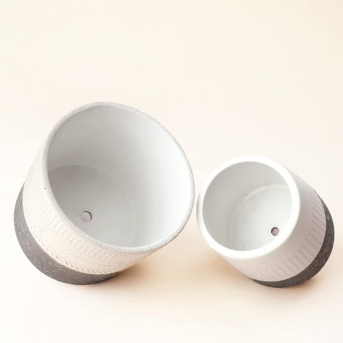 LA JOLIE MUSE Flower Pots Indoor Plant Pot Set of 2, Unique Small Ceramic Plants Planter, 6.4+ 5.1 Inch Planters, Gray & Ivory White