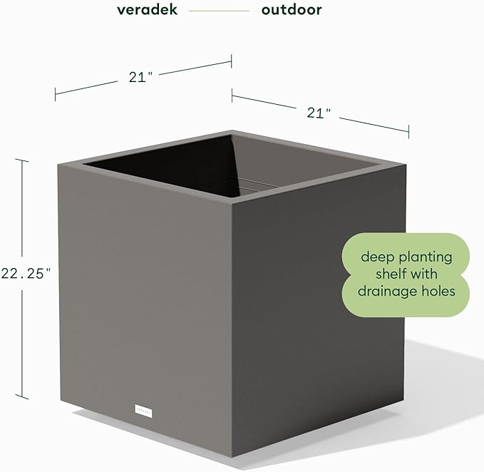 Veradek Block Series Cube Plastic Planter - Large Square Planter for Indoor or Outdoor Patio/Garden | Durable All-Weather Use with Drainage Holes | Modern Décor for Tall Plants, Trees, Flowers