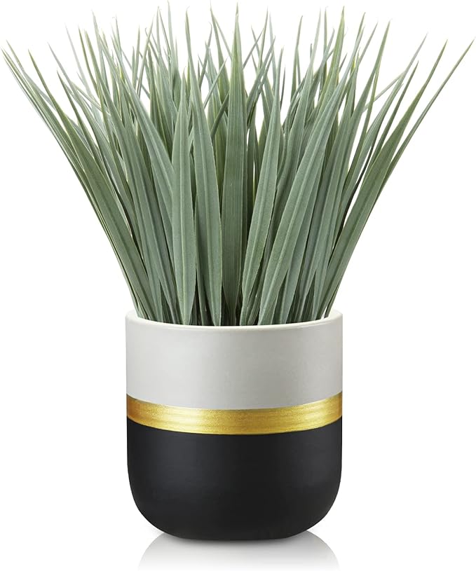 Hollyone Artificial Plants Small Faux Plant Decor Fake Potted Plant Faux Plants in Pots Fake Grass Pot for Home Table Office Desk Room Bathroom House Indoor Decorative Gifts