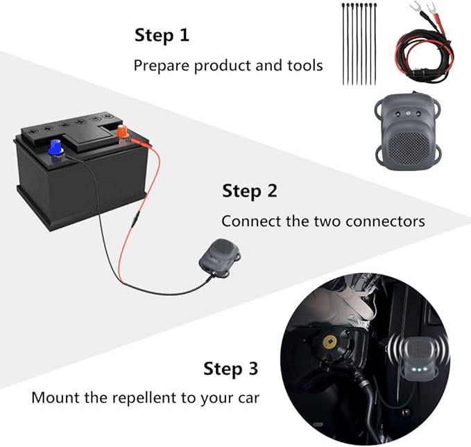 Angveirt Under Hood Rodent Repeller Ultrasonic Rodent Repellent for Car Engine Rat Deterrent Keep Mice Out of Vehicle 24V 12V Mouse Repeller Wires RV Protection 2 Pack