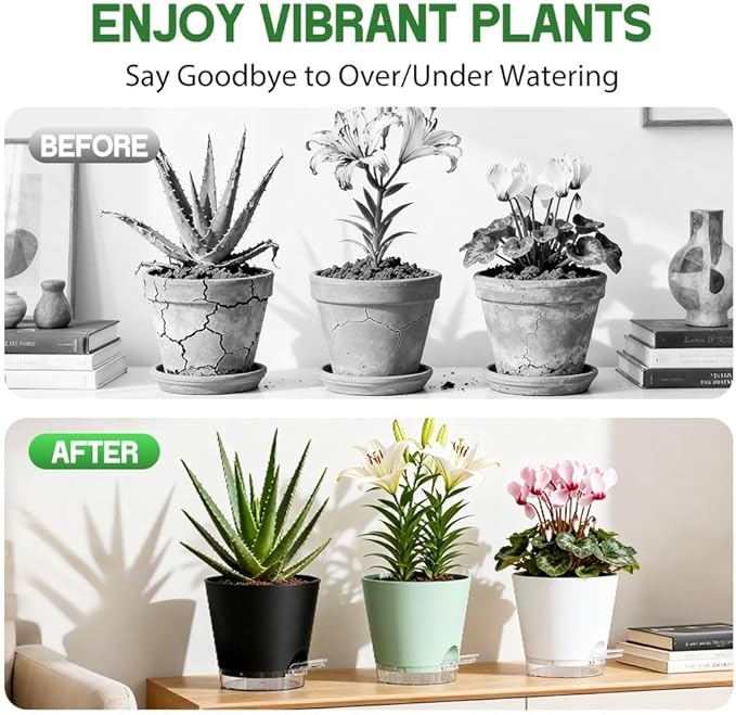 Self Watering Pots for Plants, 2026 New Flower Plant Pots with Drainage Holes, Wicking and Clear Reservoirs for Succulent, Aloe, Cacti and Others - 6 Pack (Colorful, 6")