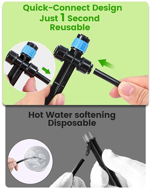 36 Pack Drip Irrigation Parts, Quick Connect 1/4" Adjustable 360° Emitter with Bidirectional Connection for Garden & Farm Irrigation Systems
