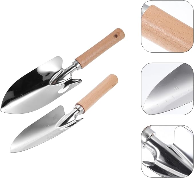 UPKOCH 2pcs Stainless Steel Garden Trowel Hand Shovels with Wooden Handle, Transplanting and Planting Shovel Tools for Outdoor Gardening and Vegetable Soil Digging
