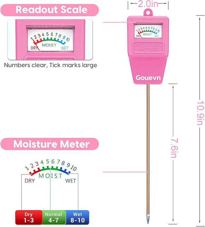 Gouevn Soil Moisture Meter, Soil Tester Plant Moisture Meter for House Plants, Plant Water Meter Hydrometer Plant Sensor for Indoor Plant Care, No Battery Needed (Pink)