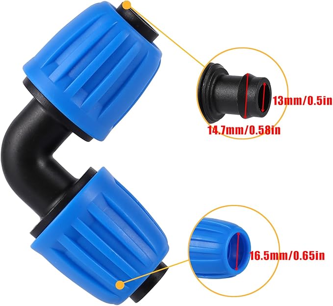 10 Pcs 1/2 Inch Drip Irrigation Elbow Fittings(1/2" ID x 0.640" OD),1/2 Inch Drip Line Lock Barbed 90 Degree Elbow Connectors for 1/2 Drip Irrigation Tubing Connection Parts for Garden Watering System