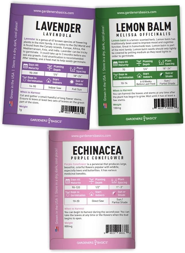 Tea Growing Kit - Includes Medicinal Lavender, Chamomile, Lemon Balm, Peppermint and Echinacea Heirloom Garden Seeds, Grow Pots, Soil, Plant Markers, Indoor Herb Kit Outdoor Tea Garden Kit