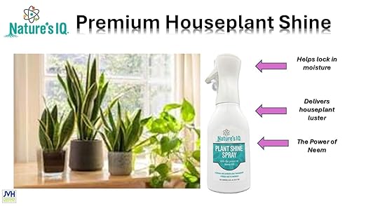 Nature's IQ Plant Shine. Spray Mist Technology for More Complete foliar Coverage. Shines and Protects houseplants. Helps Seal in Moisture. Delivers deep Shine and Protection with Neem. 20oz
