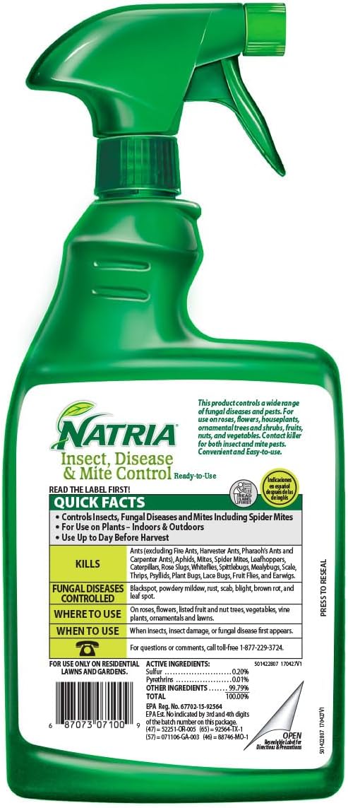 NATRIA Insect, Disease and Mite Control, Ready-to-Use, 24 oz, Plant Bug Spray