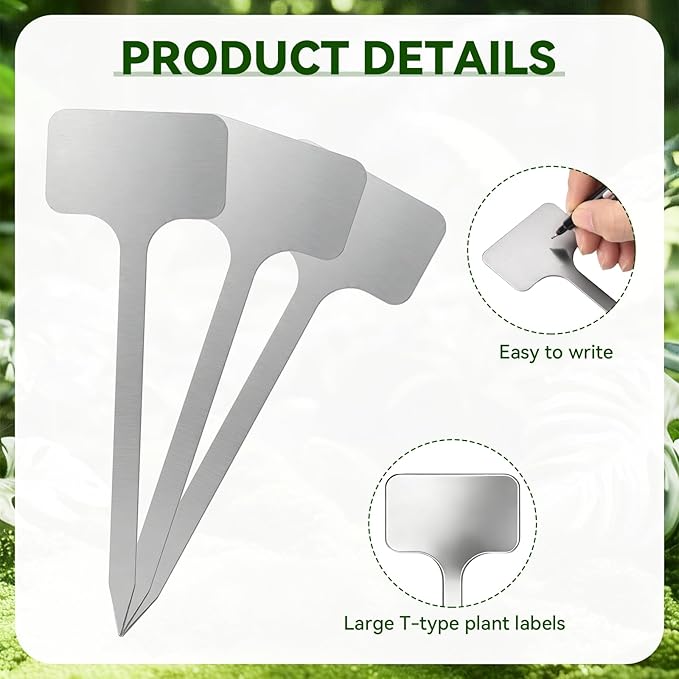 25-Pack Metal Plant Labels Stainless Steel Garden Waterproof Markers for Outdoor vetgetable Seeding Flowers (T-Type)