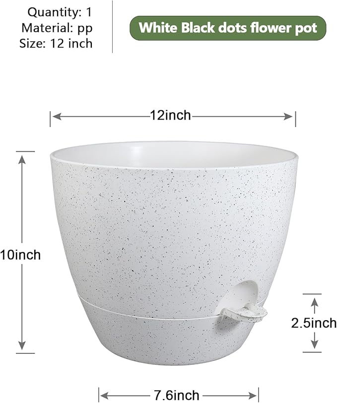 WSMKSZ 12 inch Large Self Watering Pots, Planter, Plant Pots with Multi Mesh Drainage Holes for Indoor Outdoor House Plants and Garden, Plastic Flower Pots with Deep Reservoir, Speckled White