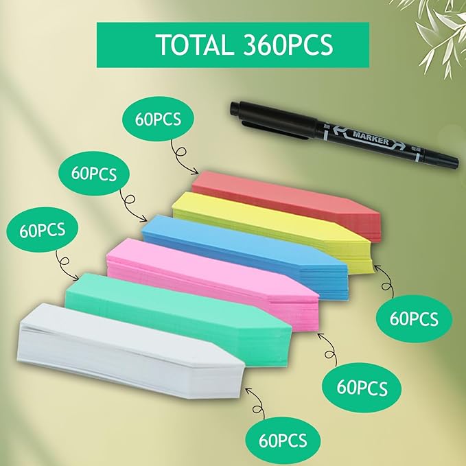 Plant Markers Garden Labels 360 Pcs Plastic Plant Labels Name Tags with Permanent Marking Pen for Seedlings Outdoor Nursery Garden Identification Stakes Tags Pot Marker 6 Colors