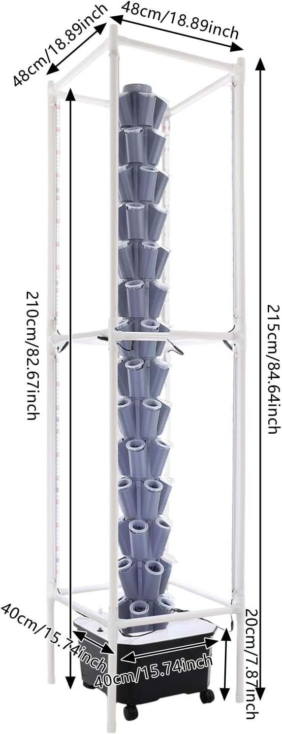 Hydroponic Growing System Kit - 70 Pods Large Vertical Hydroponics Tower with 8 LED Light Strips, 14-Tiers Smart Indoor Herb Garden for Kitchen Office Winter Balcony Planting (Grey)