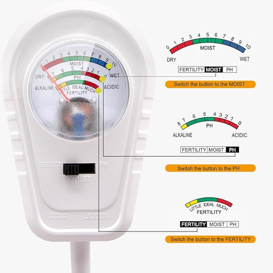 Soil Test Kit 3-in-1, Soil Moisture Meter, Soil PH Meter, Fertility Soil Tester, Soil Tester for Garden, Lawn, Farm, Outdoor & Indoor Use (Cotton Candy White)