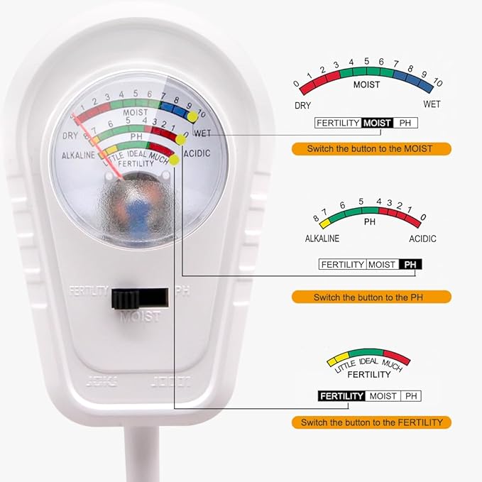 Soil Test Kit, 3-in-1 Soil PH Meter, Soil Moisture Meter, Fertility Soil Tester, Soil Tester for Garden, Farm, Lawn, Indoor & Outdoor Use