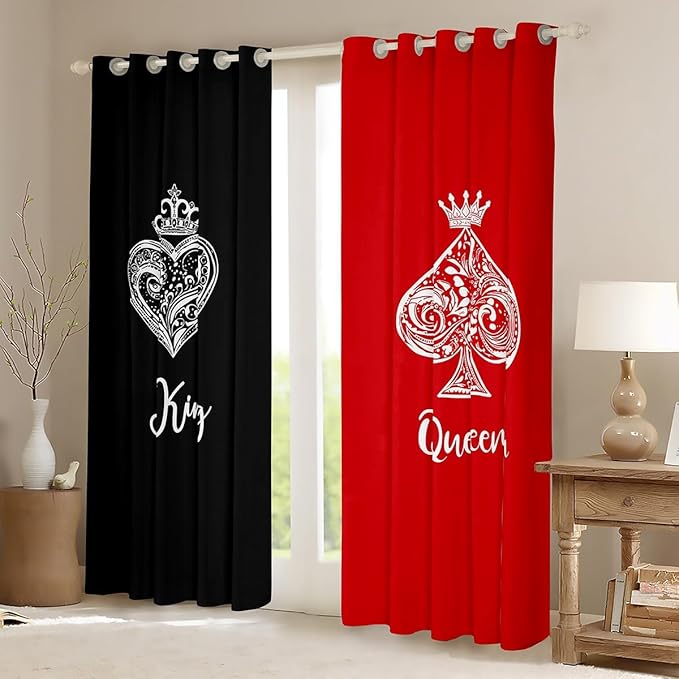 Couple Wedding Curtains & Drapes for Husband and Wife,Red Black King and Queen Blackout Curtains,Wedding Anniversary Window Treatments Valentines Day Gifts,Engagement Newlyweds Gift 2 Panels 38"Wx45"L