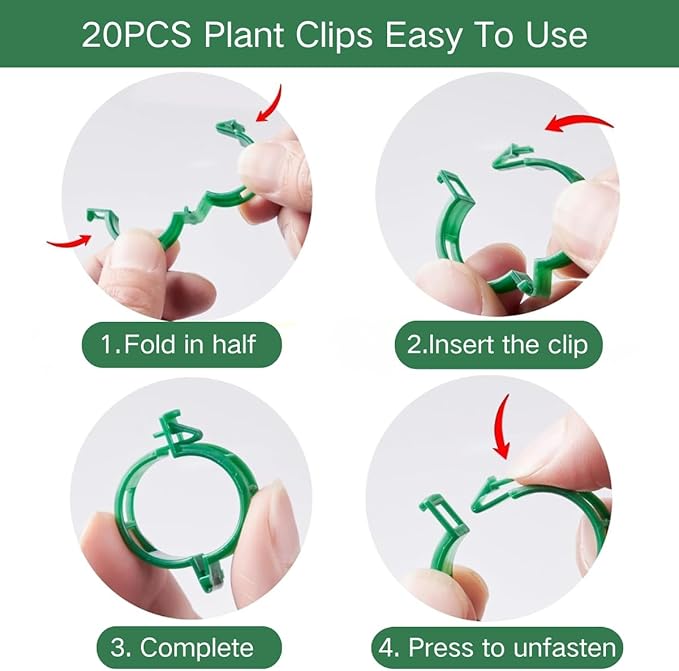 10 Pack Monstera Plant Support, 75inch Stackable Plant Stakes with 20Pcs Clips & 2Pcs Ties, Alternative to Moss Pole Plants Sticks Structures for Climbing Indoor Outdoor Potted Plants