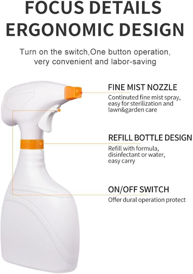 Electric Sprayer, Electric Sprayer with Adjustable Mist Nozzle Electric Spray Bottle for Indoor Outdoor Plants, Battery Powered Sprayer