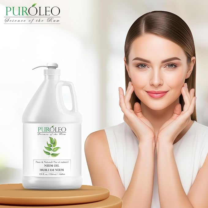 PUROLEO NEEM Oil 128 Fl Oz/3784 ML (Packed in Canada) 100% Pure and Natural Neem Oil for Multipurpose Use | Neem Oil extracted from NEEM Plante Chemical Free Neem Oil Spray