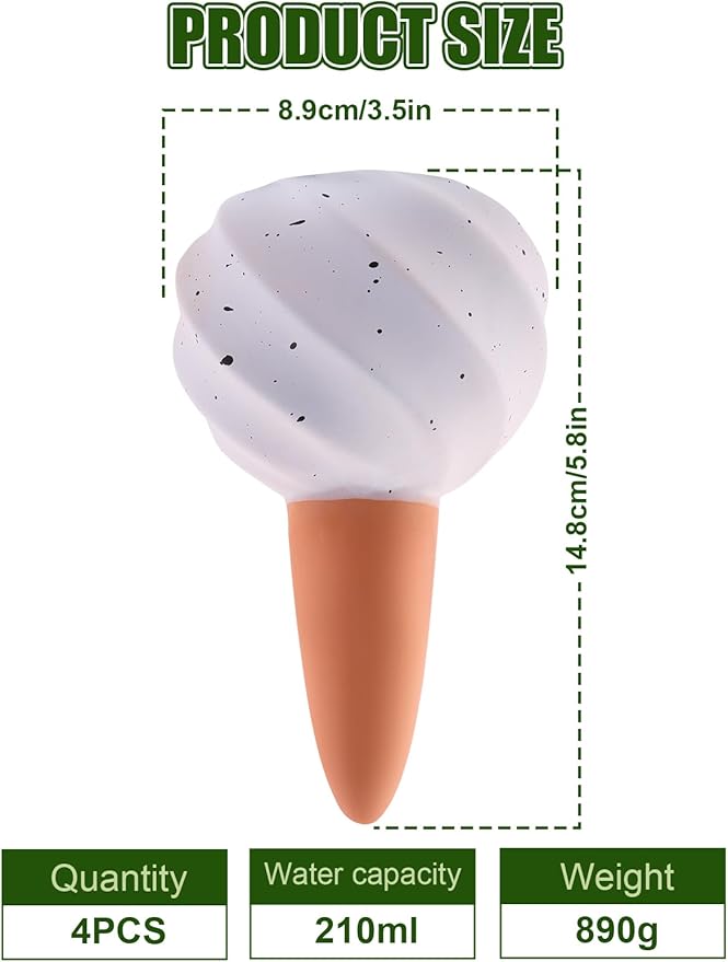 Kalolary 4PCS Plant Watering Globes Self Watering Stakes Terracotta Drip Water Stakes﻿ Irrigation Watering Bulbs for Pot, Indoor, Outdoor, Vacation ﻿(White Conch)