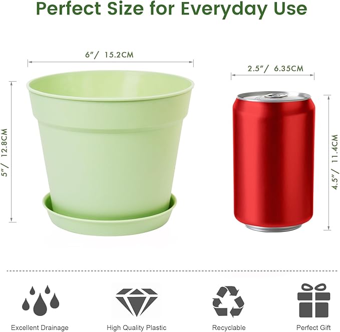 SwinDuck 20 Pack 6 Inch Plant Pots with Drainage and Saucers, White Plastic Flower Pots for Indoor and Outdoor Plants, Stackable Nursery Planters for Houseplants and Herbs, Colorful