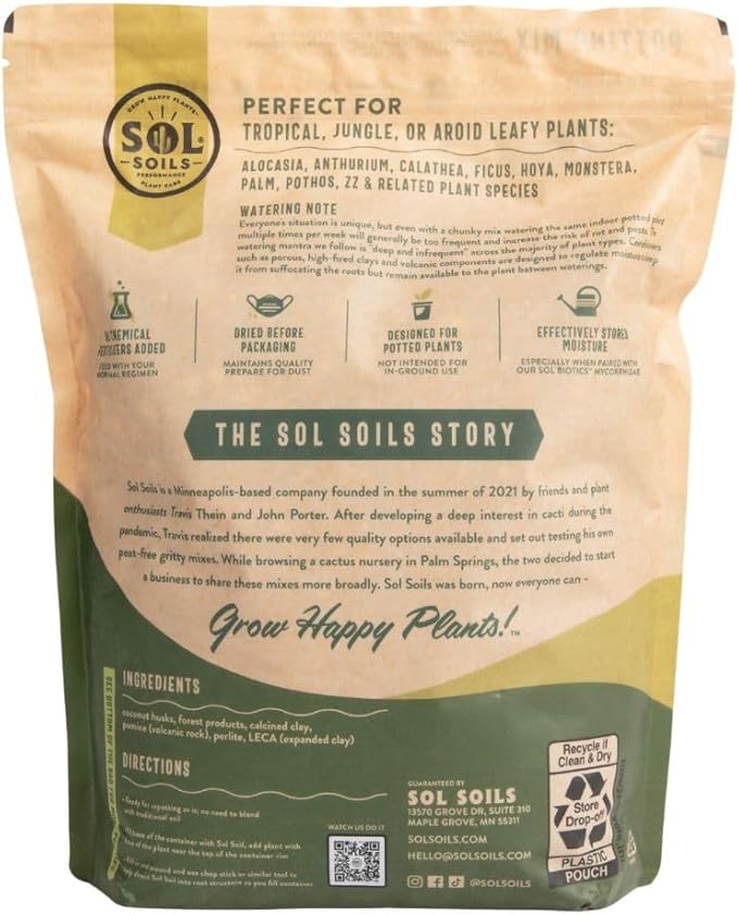 Sol Soils Houseplant Chunky Mix - Fast Draining, Chunky Soil Mix for Indoor Plants - 1 Gallon - Coco Coir, Perlite, Pumice