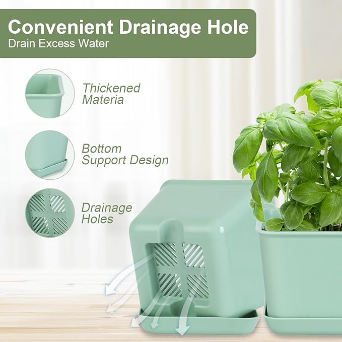 Oliz Herb Garden Planter Indoor Kit Pots for Indoor/Outdoor Plants 4 Packs Windowsill Plant Pots with Drainage and Tray, Window Pot for Indoor Plants (Green)