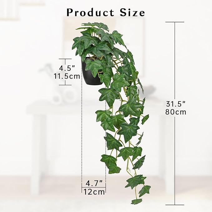GnFlus Fake Pothos Ivy Plant with Pot Artificial Green Leaves for Home Shelf Decor Indoor Silk Artificial Realistic Plant Large