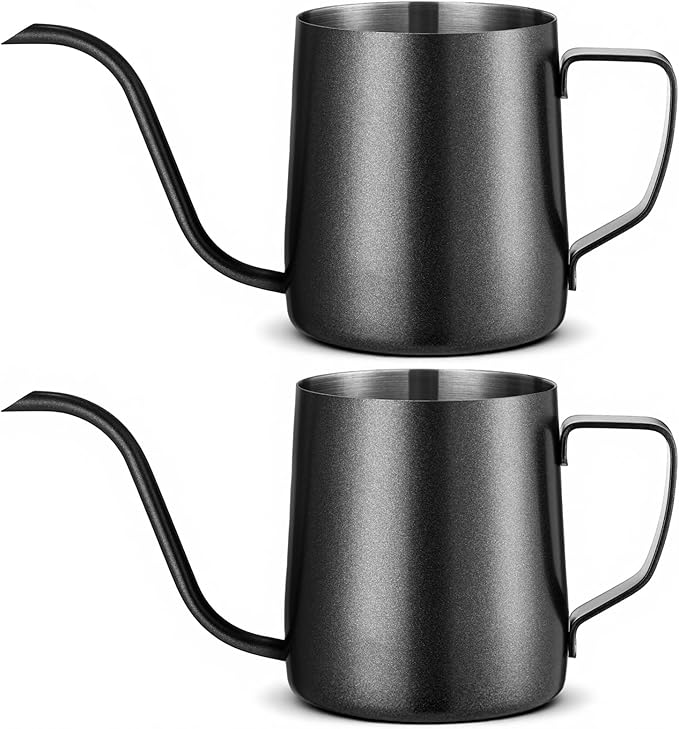 2 Pcs Small Watering Can for Indoor Plants, 12 Oz/350 ml Mini Plant Watering Pot with Long Spout and Scale 304 Stainless Steel Tiny Watering-can for Outdoor Indoor Plants Garden(Black)