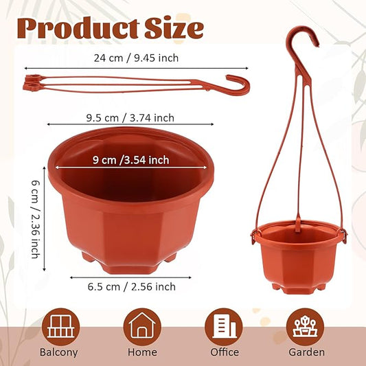 Roshtia 50 Pcs 3.7 inch Plastic Hanging Plant Pots with Hooks Flower Pots Baskets Outdoor Hanging Nursery Planter Holder for Home Garden Balcony Porch(Brown, 3.7 inch)