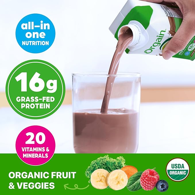 Orgain Organic Nutritional Protein Shake, Creamy Chocolate Fudge -16g Grass Fed Whey Protein, Meal Replacement, 20 Vitamins & Minerals, Fruits & Vegetables, Gluten Free, Non-GMO, 11 Fl Oz (Pack of 24)