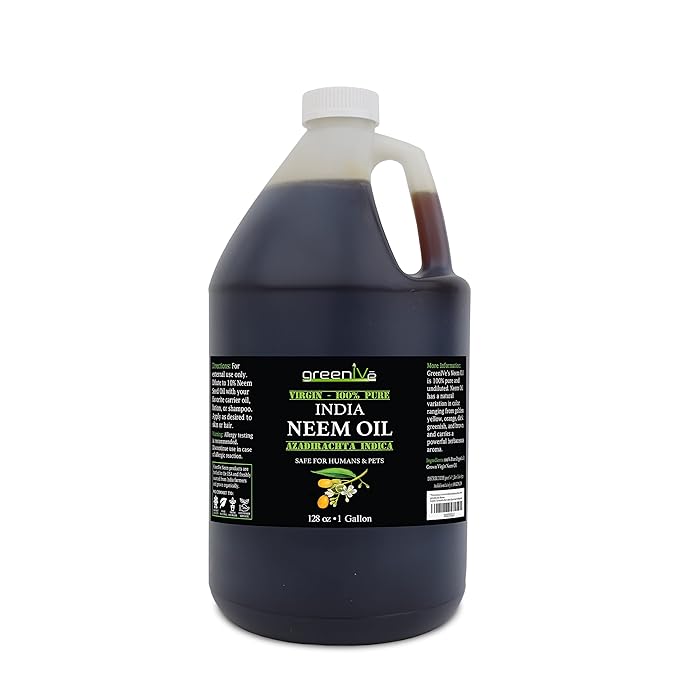 GreenIVe 100% Pure Neem Oil Bulk Size Cold Pressed Virgin Unrefined Hexane Free Natural Plant Based Non-GMO Hair & Skin Care - Nail Cuticle, Pet, Plant Care Gallon Bulk 128 fl oz 1 Gallon