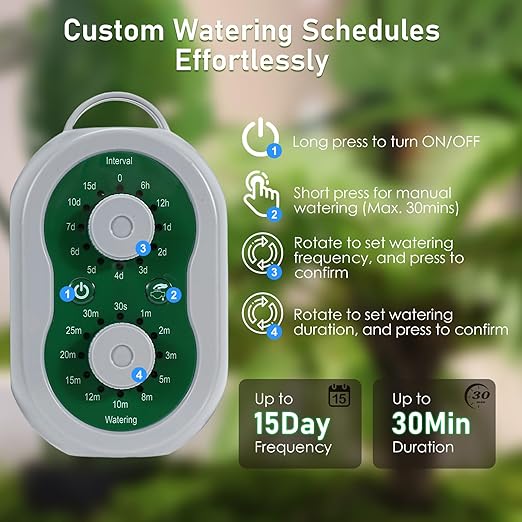 WIOR Automatic Plant Waterer Drip Irrigation System Kit for 15 Potted Plants, Indoor Self Watering System Plant Watering Devices with Programmable Water Timer for Garden Balcony Greenhouse Vacation