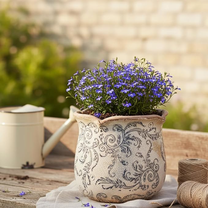 Xiaan Jiaju Ceramic Pots for Plants, Vintage Plant Pot with Drainage Hole, 6.11in. Planter for Indoor Plants, Crackle Glaze Finish Flower Pot, Perfect Tuscan Ceramic Planter for Gardening, Gray Swirls