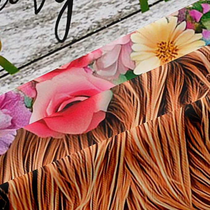 Feelyou Highland Cow Curtains Rose Highland Cattle Window Curtains Bedroom Living Room Kids Room Decor Boys Girls Bull Cattle Window Drapes Botanical Floral Window Treatments 52W X 63L，2 Panels