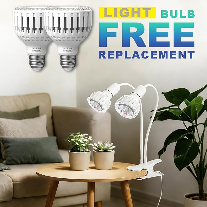 LED Grow Light, Dual-Head 5000K White Full Spectrum Clip-on Gooseneck Plant Lamp for Indoor Desk Plants Growing with 4/8/12H Timer, Bulb Replacement & Smart Plug Compatible (24W Equivalent 160W)