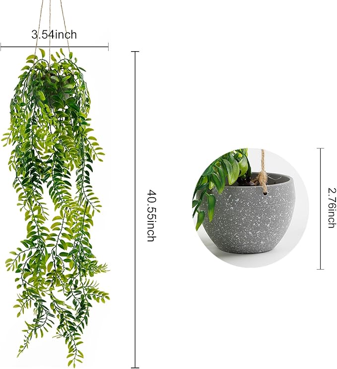 2PCS Artificial Hanging Trailing Plants in Pots,Realistic Faux Small Persian Leaf Hanging Potted for Bedroom Living Room Home Office Table Decor Indoor Outdoor