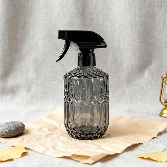 Glass Handheld Spray Bottle, 15oz Refillable Water Bottle Spray, Reusable Adjustable Nozzle Plant Mister Spray Bottles Indoor, Plant Mister for Hair, Cleaning, Gardening, Pets Care (Dark Grey)