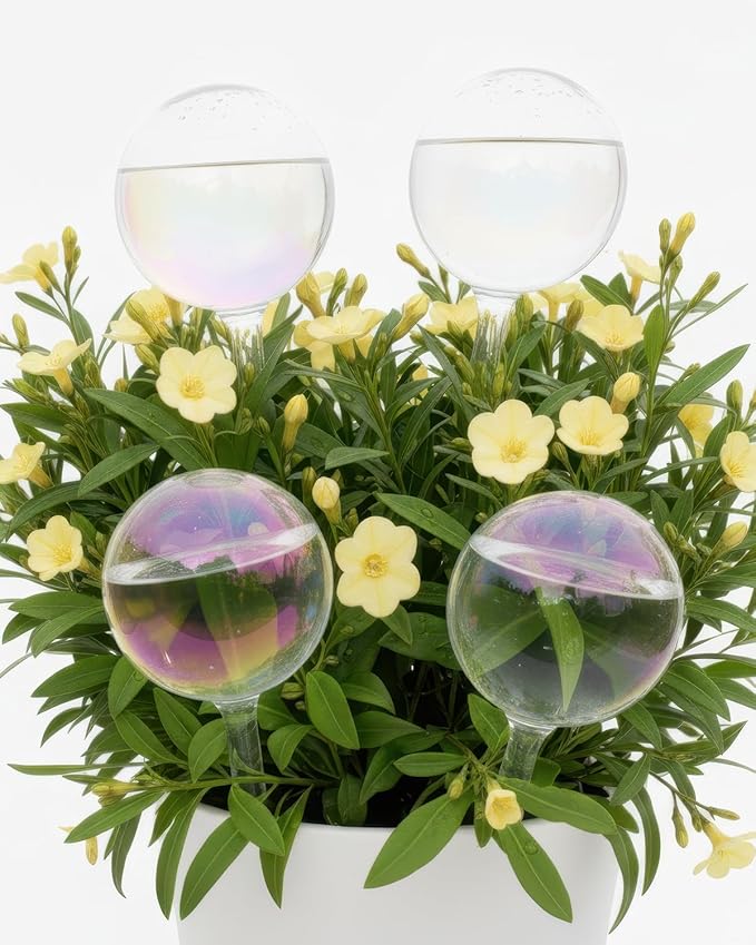 4 Pack Self Watering Globes for Plant, Iridescent Glass Rainbow Watering Bulbs, Automatic Plant Waterer for Indoor & Outdoor Potted Plants，Vacation Plant Watering Devices System，Plant Watering Devices