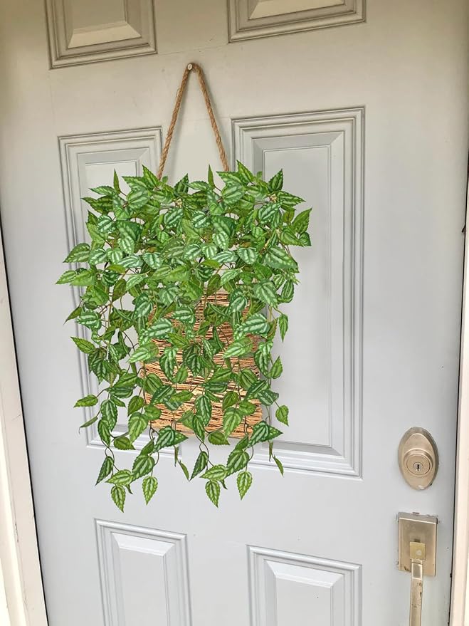 DILATATA Fake Hanging Plants Artificial Hanging Plants 181 Leaves Faux Peperomia Hanging Leaves Plants for Wall Shelf Home Indoor Outdoor Decor - 5 Pack