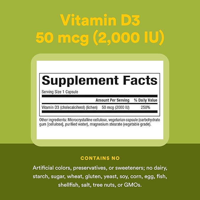 Natural Factors Vegan Vitamin D3 2000 IU - Supports Bone & Immune Health - Plant-Based Cholecalciferol - Vegetarian Capsules - 90 Capsules (90 Servings)