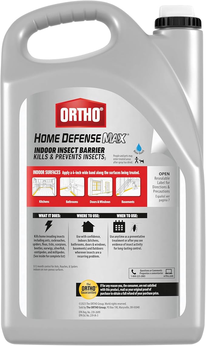 Ortho Home Defense Max Indoor Insect Barrier Extended Reach Comfort Wand Plus Refill Bundle - Indoor Bug Spray, Kills Ants, Roaches, Spiders, and More, 1 gal.